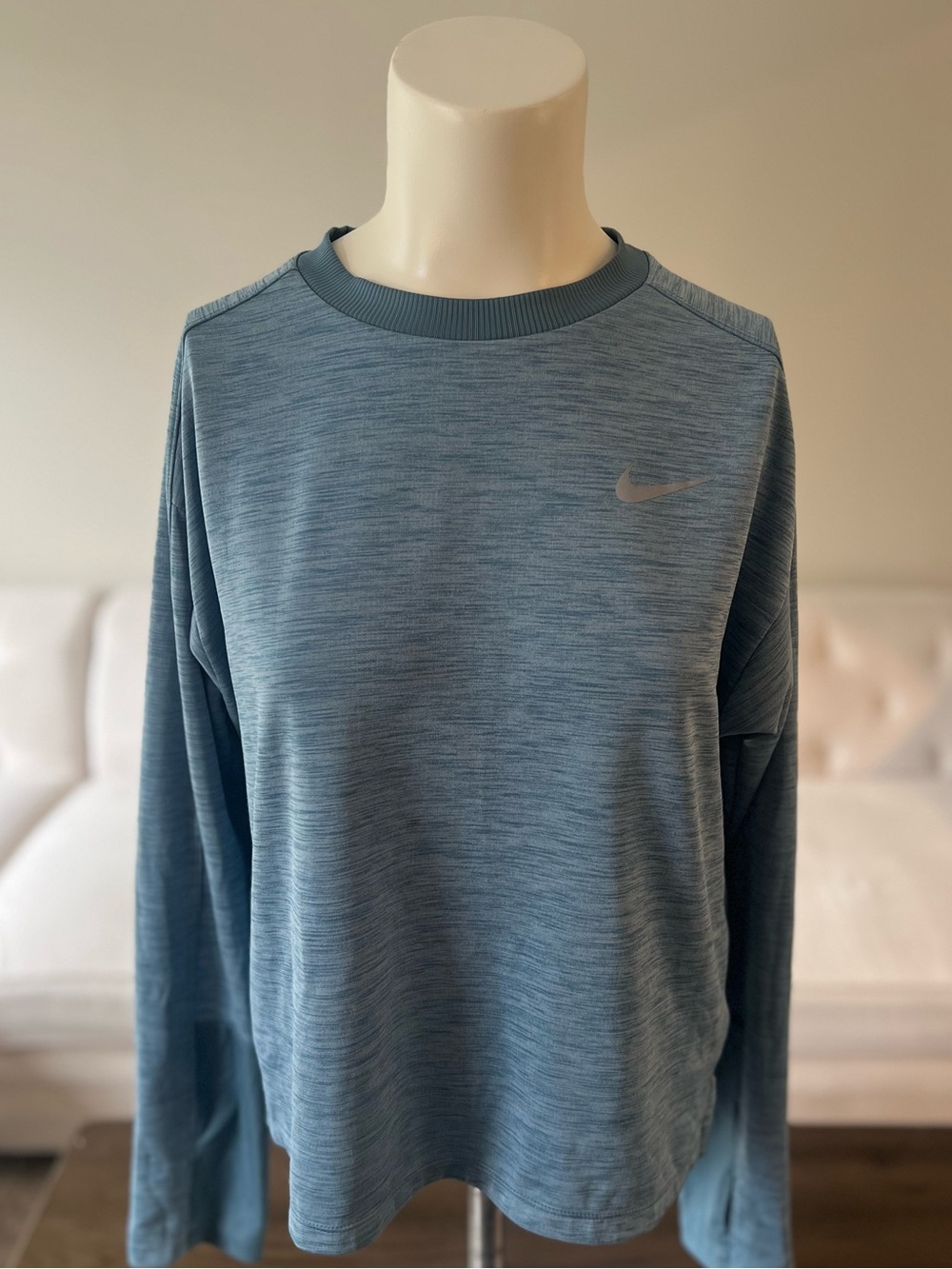 Nike Dri-FIT Running Long Sleeve Crew Neck Shirt Light Heather Green-Blue EUC - Picture 2 of 12